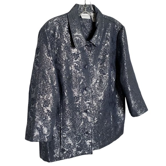 Alfred Dunner Jackets & Blazers - Alfred Dunner NWT Size 18 Jacket Shimmer Paisley Embroidered Button Silver Blue